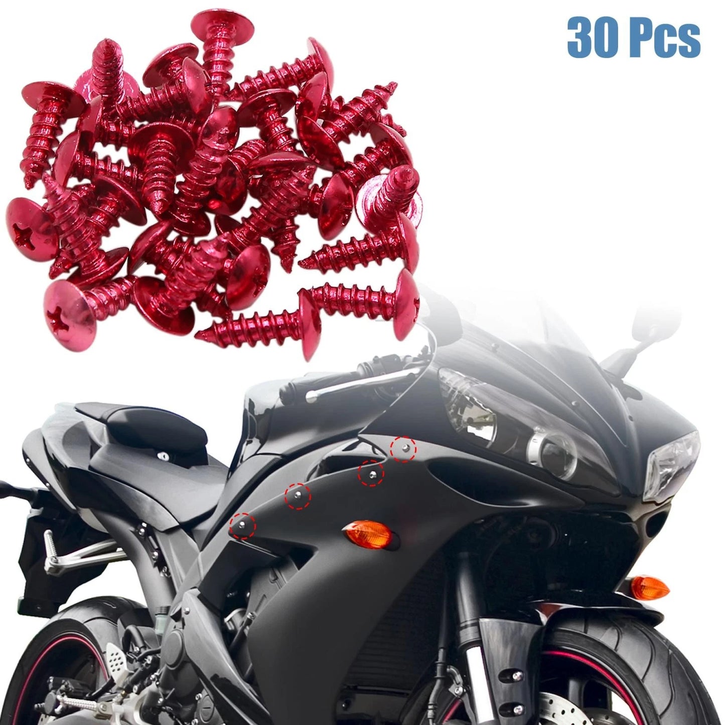 30pcs Round Cross Head Self Tapping Bolts Screws for Motorcycle Car