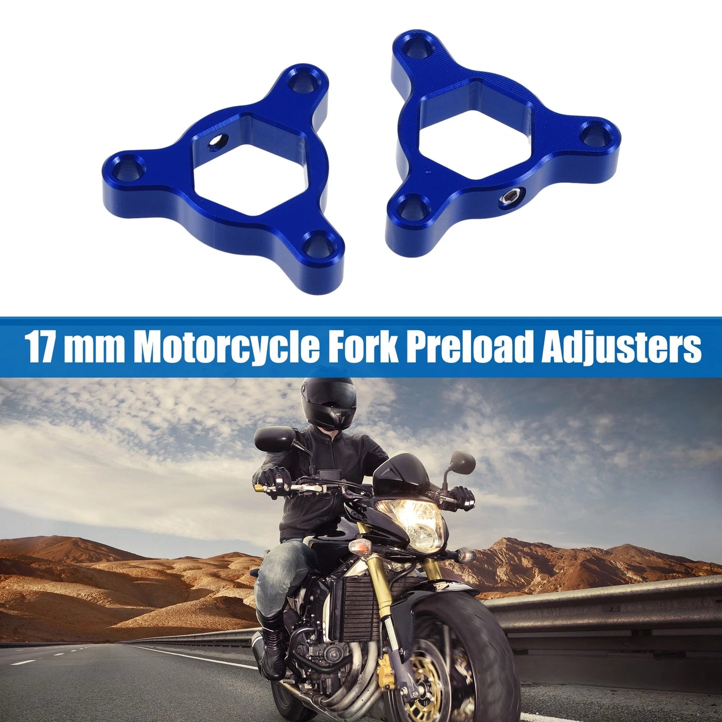 2pcs / 17mm / Rider Fork Preload Adjusters Aluminum Alloy Blue for Motorcycle