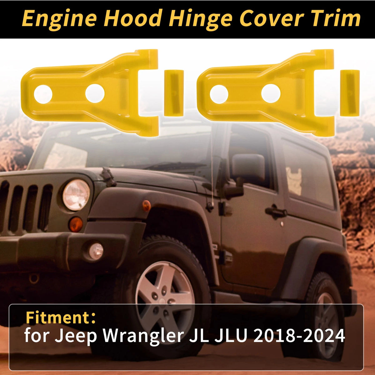 Hood Hinge Covers  for Jeep Wrangler JL JLU (2018-2024) Plastic Yellow