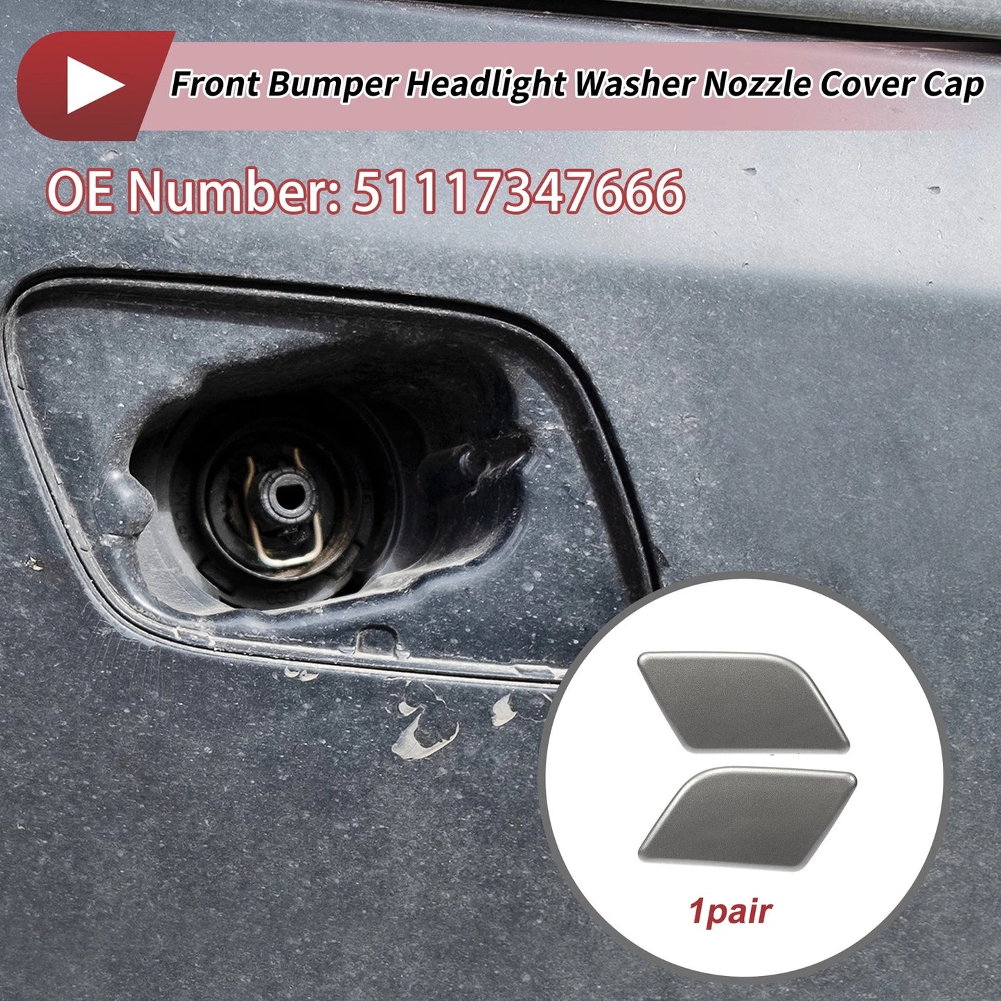 Washer Nozzle Cover Cap for BMW X1 (2010-2015) Silver Tone