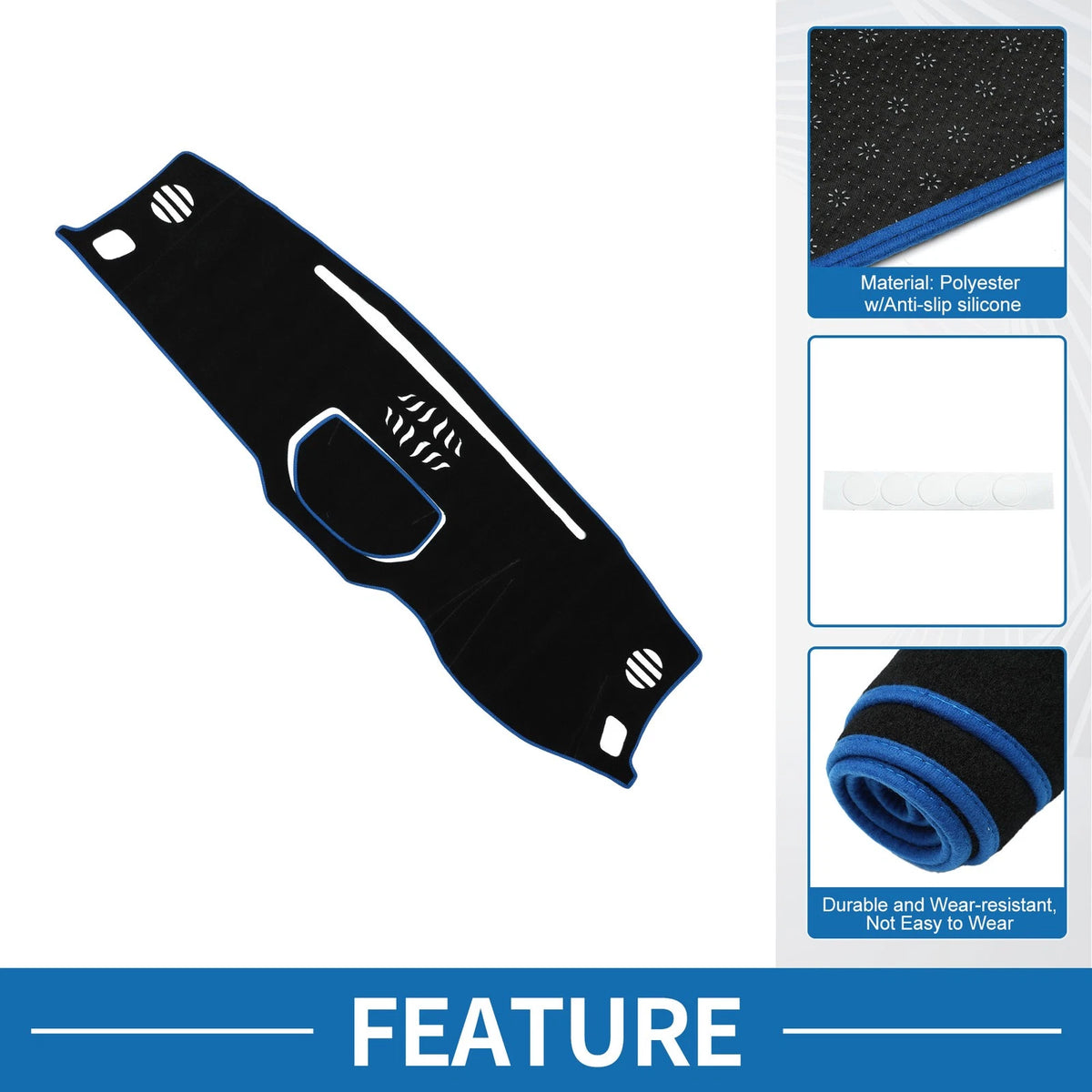 Dashboard Cover Mat for Toyota Tundra 2014-2021 Sun Protector Pad Black Blue