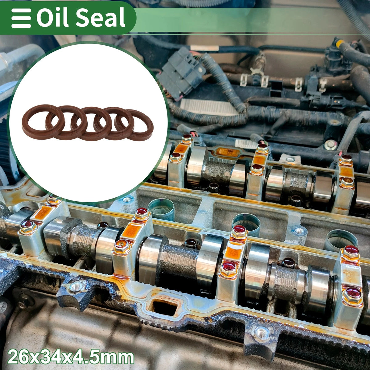 Oil Seal 26x34x4.5mm FKM Brown 5x for Make Model