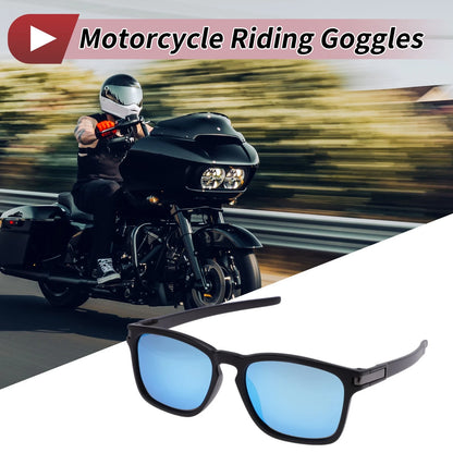 Motorcycle Riding Goggles Blue Lens Black Frame PC Cycling Sunglasses UV400