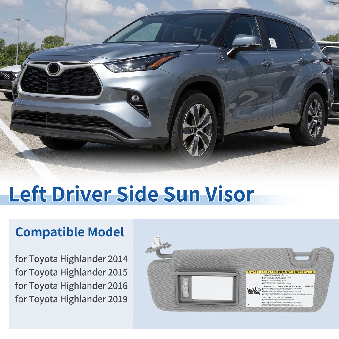 Left Side Sun Visor for Toyota Highlander (2014–2016, 2019)