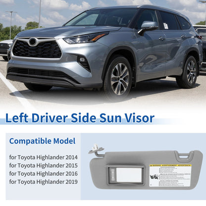 Left Side Sun Visor for Toyota Highlander (2014–2016, 2019)