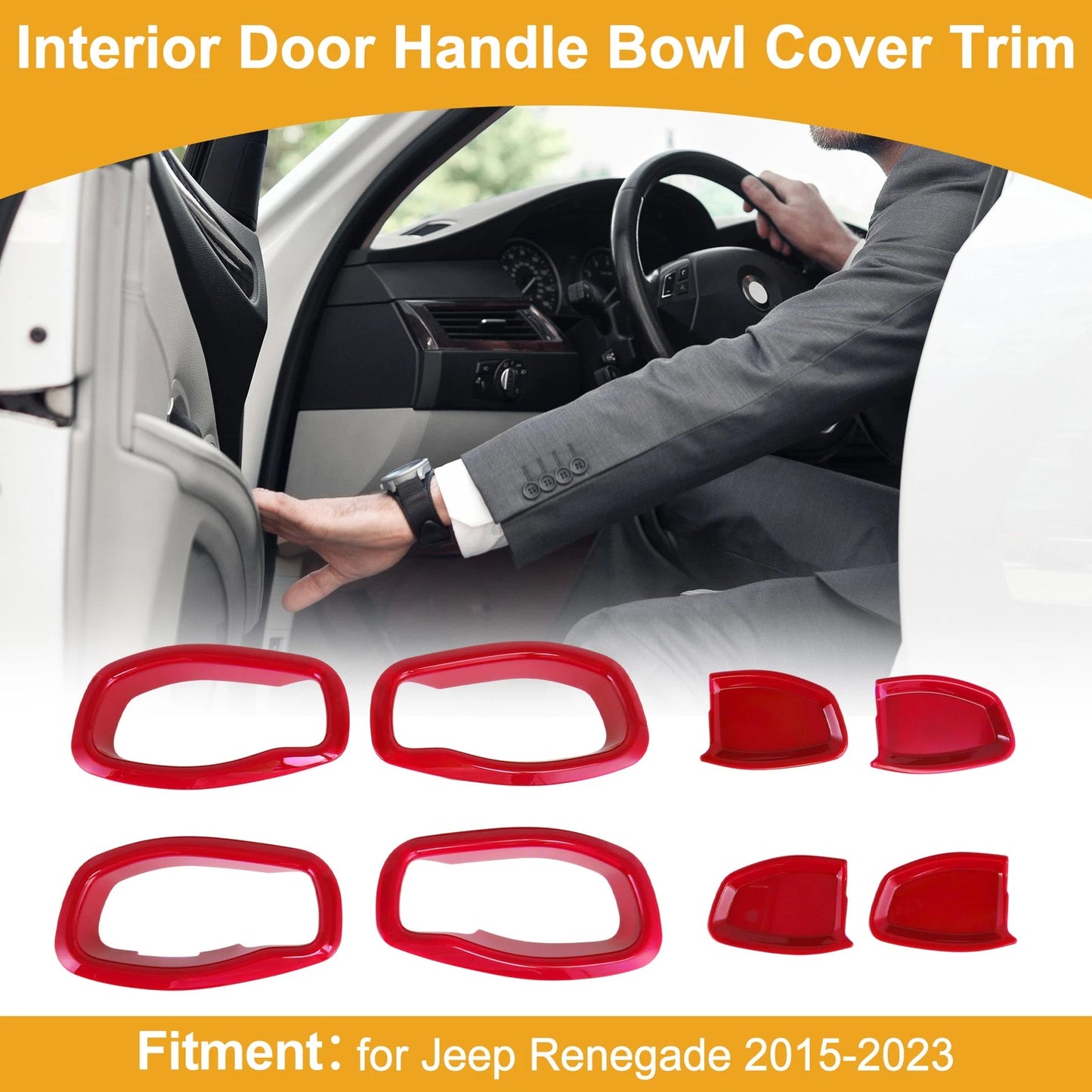 Interior Door Handle Bowl Cover Trim for Jeep Renegade (2015-2023) 4 x Red ABS