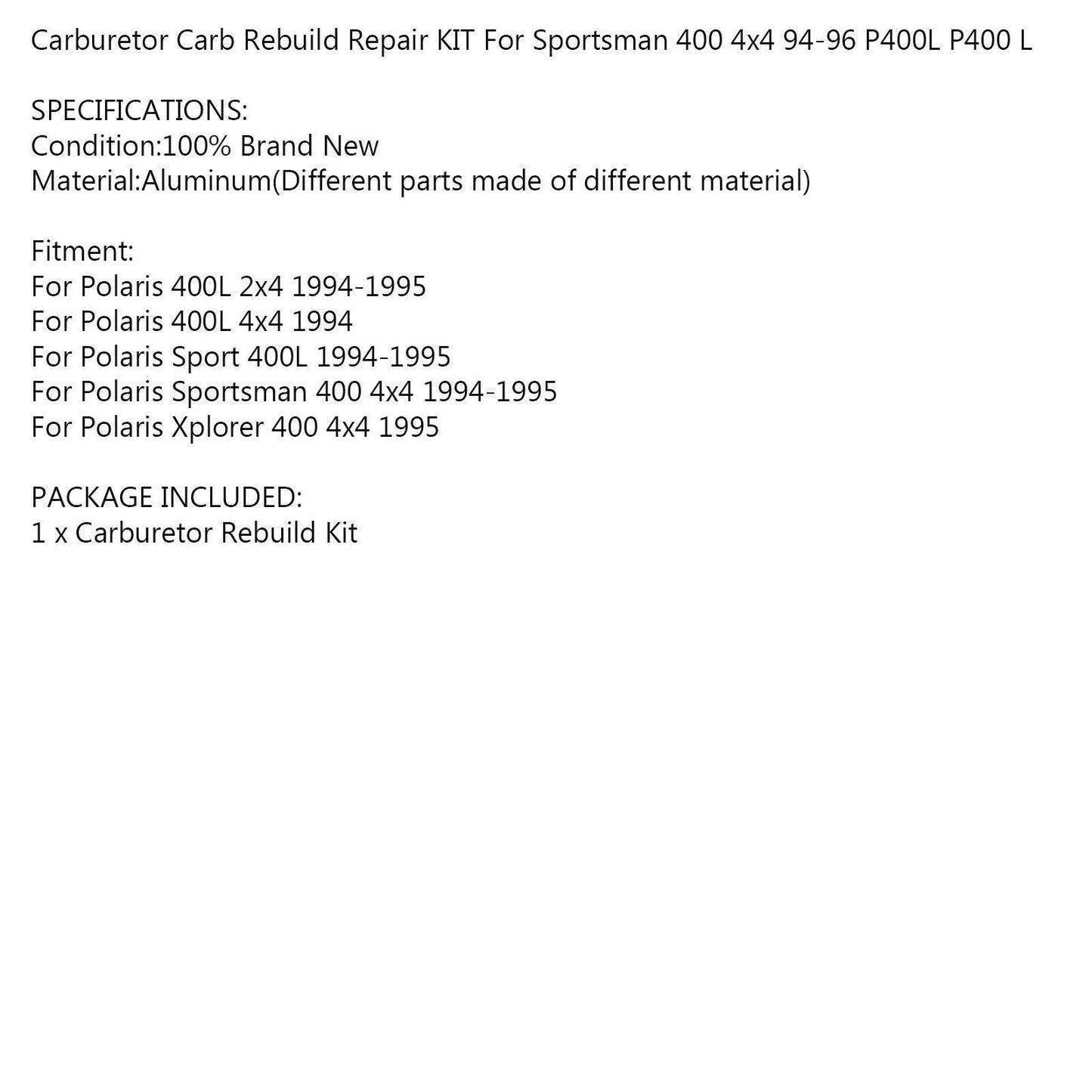 Carburetor Repair Kit for Polaris Sportsman 400 2x (1994-1995)