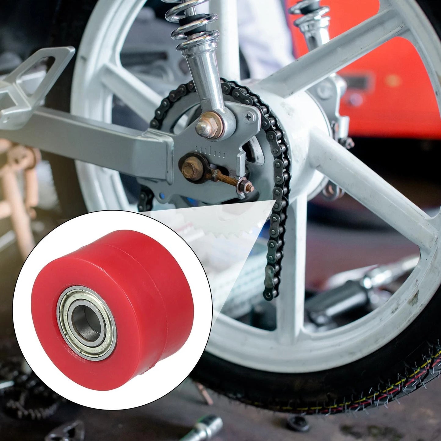Pulley Wheel Tensioner 10mm for Motorcycle Red