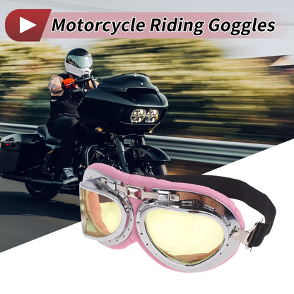 1 Pc Motorcycle Goggles Yellow Lens Pink Silver Tone Frame PU Sponge for Bike