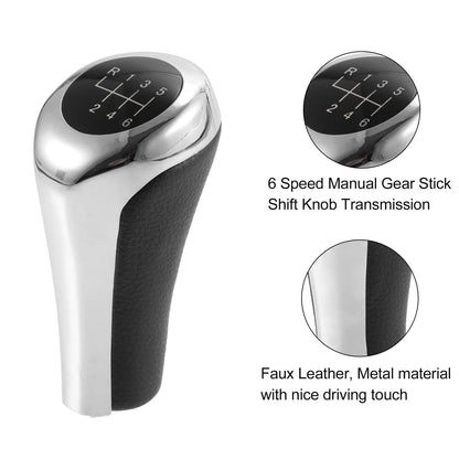 6 Speed Manual Shift Knob Head for BMW X1 E84 Faux Leather Black Silver Tone