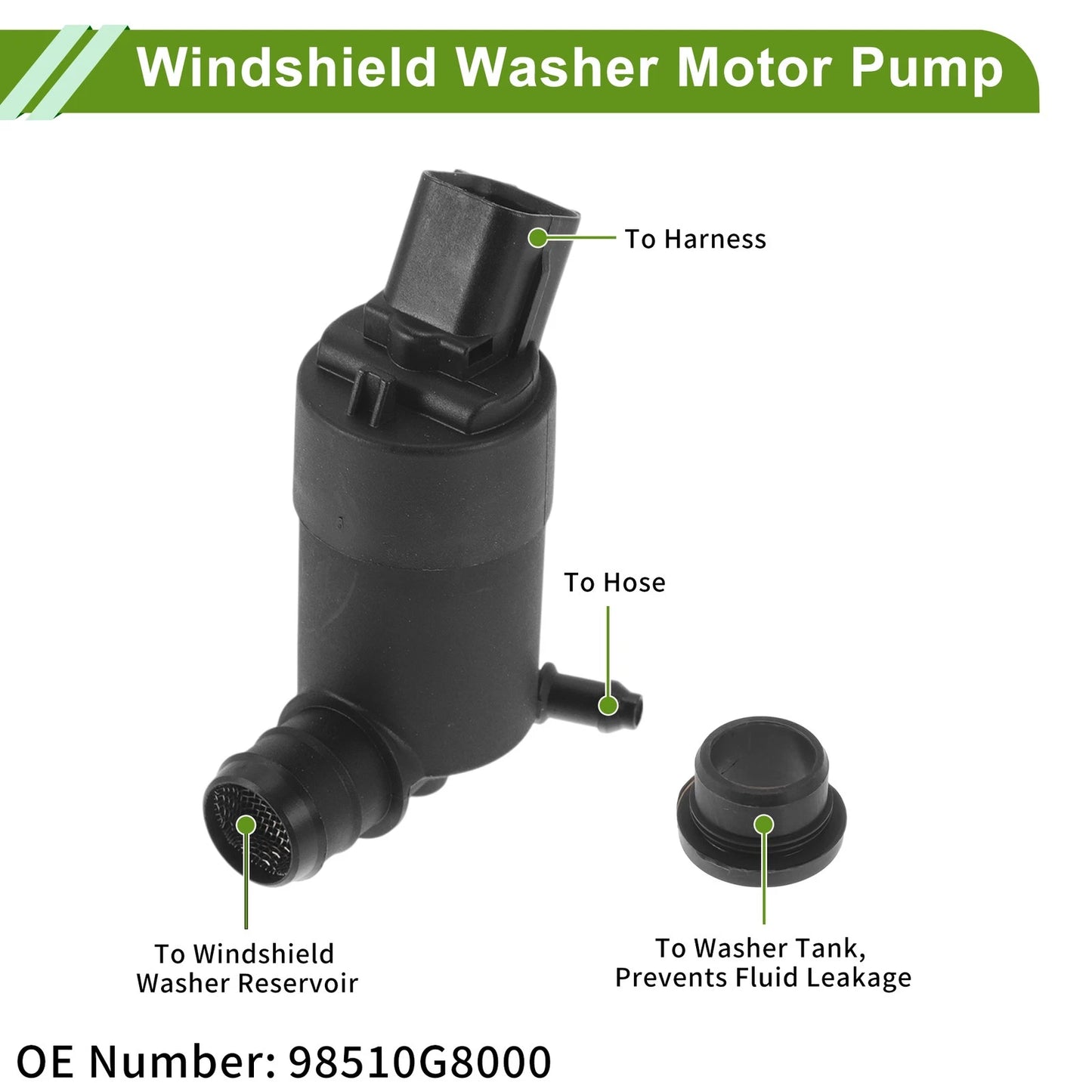 Windshield Washer Pump w/Grommet for Hyundai Accent (2018-2019)