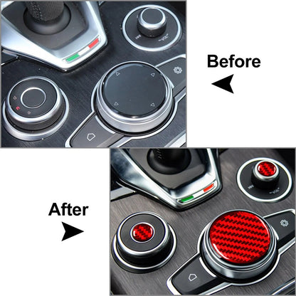 Red Center Console Multimedia Knob Cover Trim for Alfa Romeo Giulia (2020-2021)