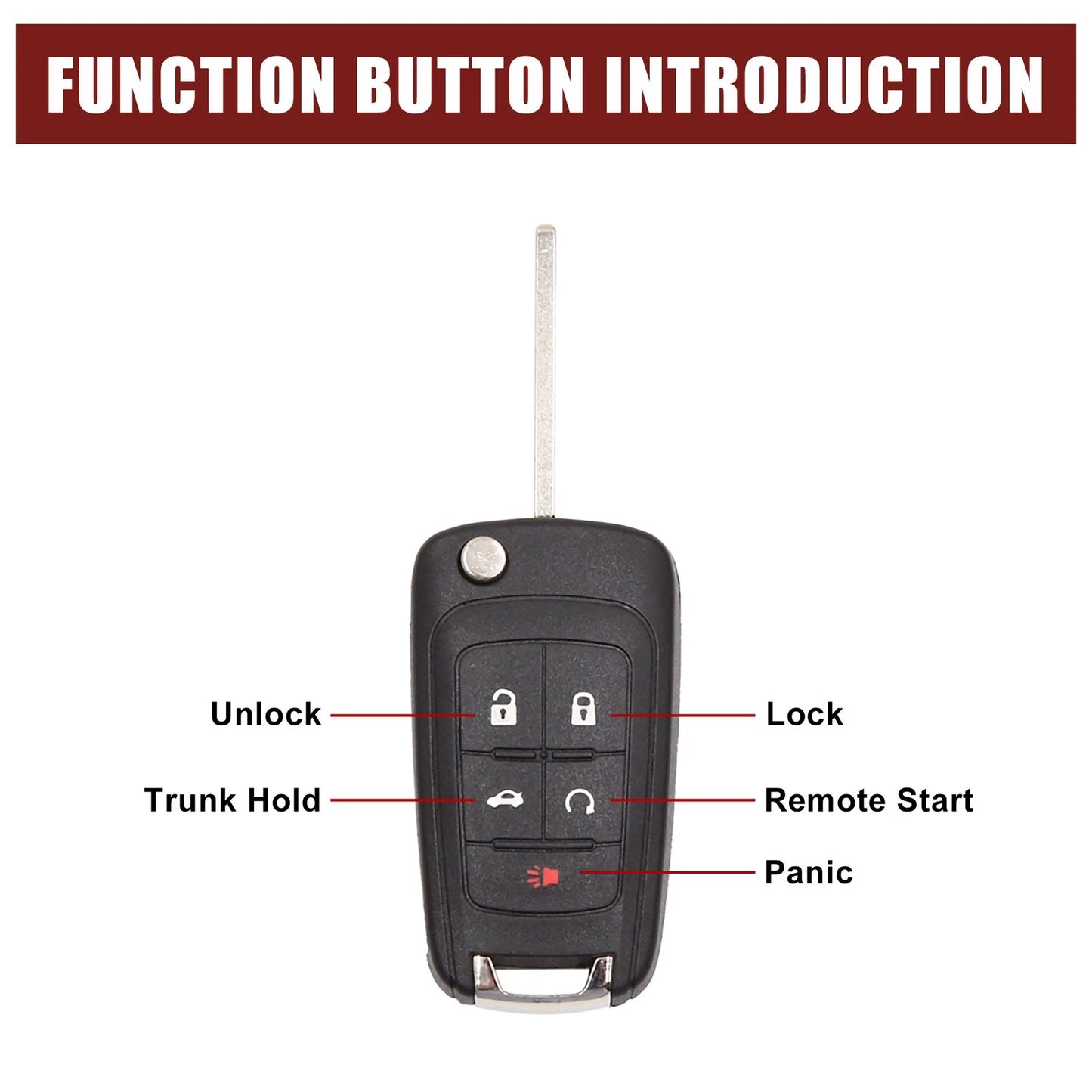 5 Button Uncut Key Fob Remote Shell for Chevy Camaro (2010 - 2013)