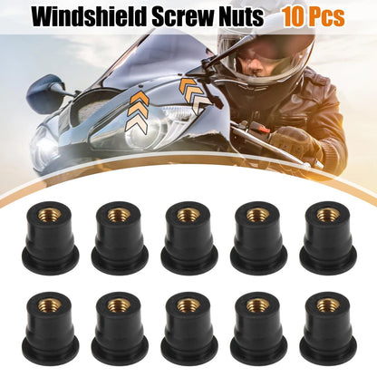 10pcs M6 Convex Black Rubber Windshield Screws Bolts Nut for Motorcycle