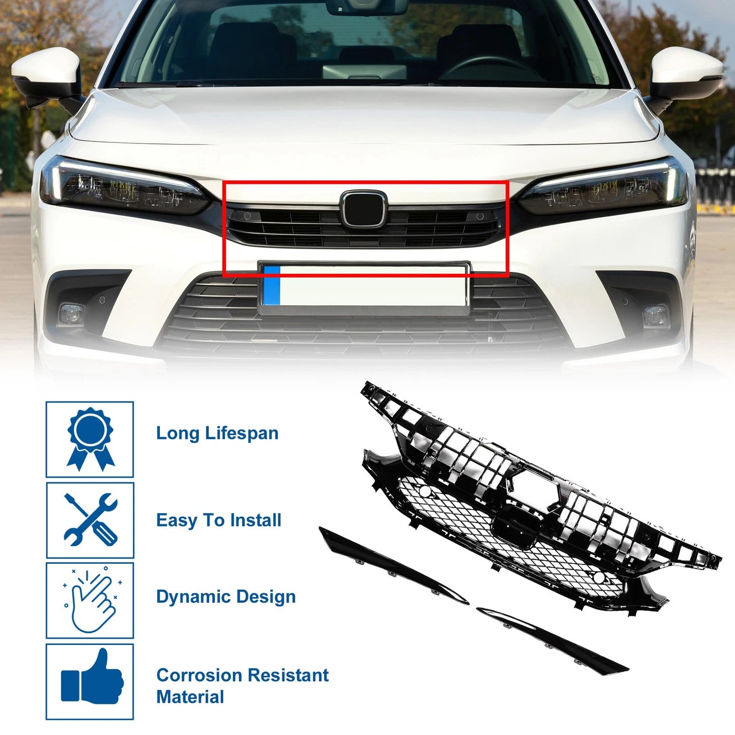 Front Hood Bumper Grille for Honda Civic Facelift (2016-2021)