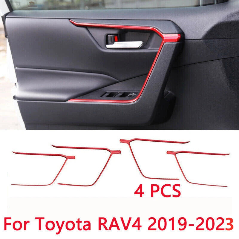 4 x ABS Red Door Upper Armrest Stripe Cover Trim for Toyota RAV4 (2019–2023)