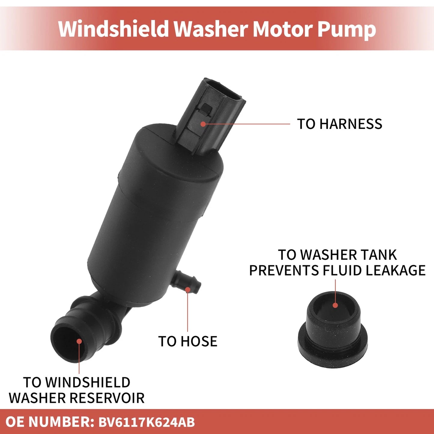 Windshield Washer Pump w/ Grommet for Ford (2017-2023)