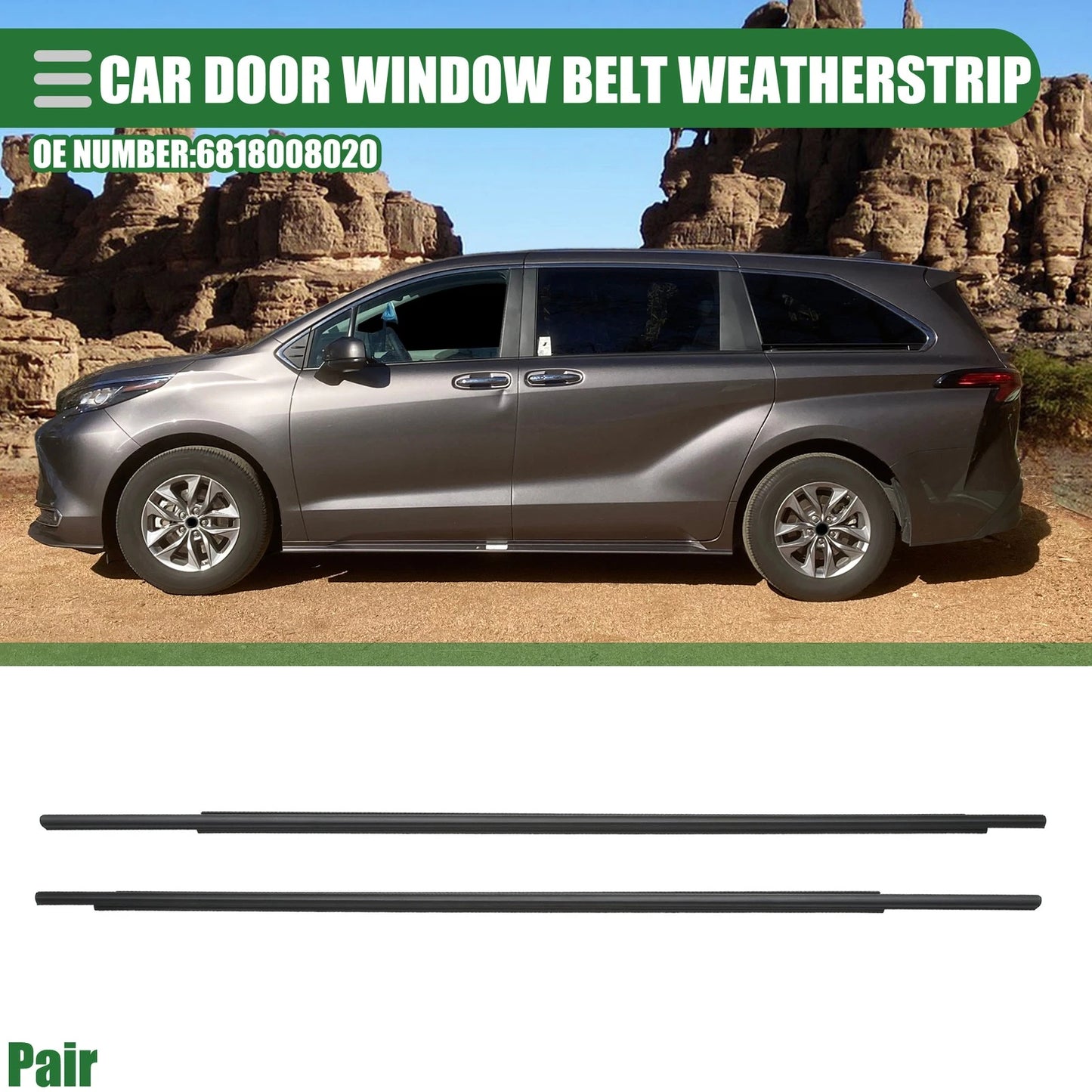 Pair Rear Left Right Door Window Weatherstrip for Toyota Sienna (2011–2020)