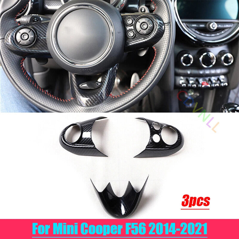 Carbon Fiber Interior Steering Wheel Button Cover for Mini Cooper F56 (2014–2021)
