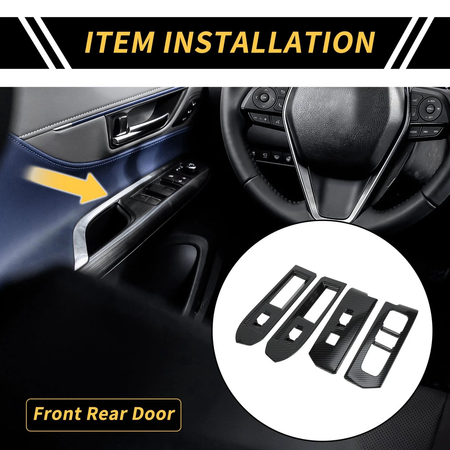 Set Carbon Fiber Pattern Front Door Window Switch Trim for Toyota Tacoma (2024–2024)