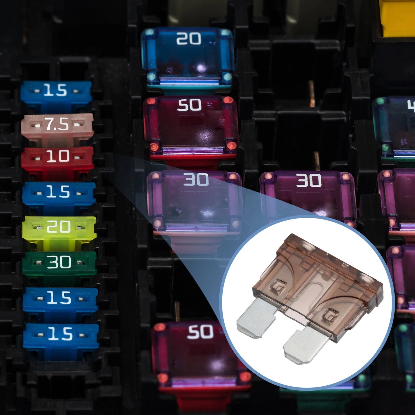 50pcs Blade Style Fuses 7.5A Mini Size for Car Boat Truck SUV Motorcycle Brown