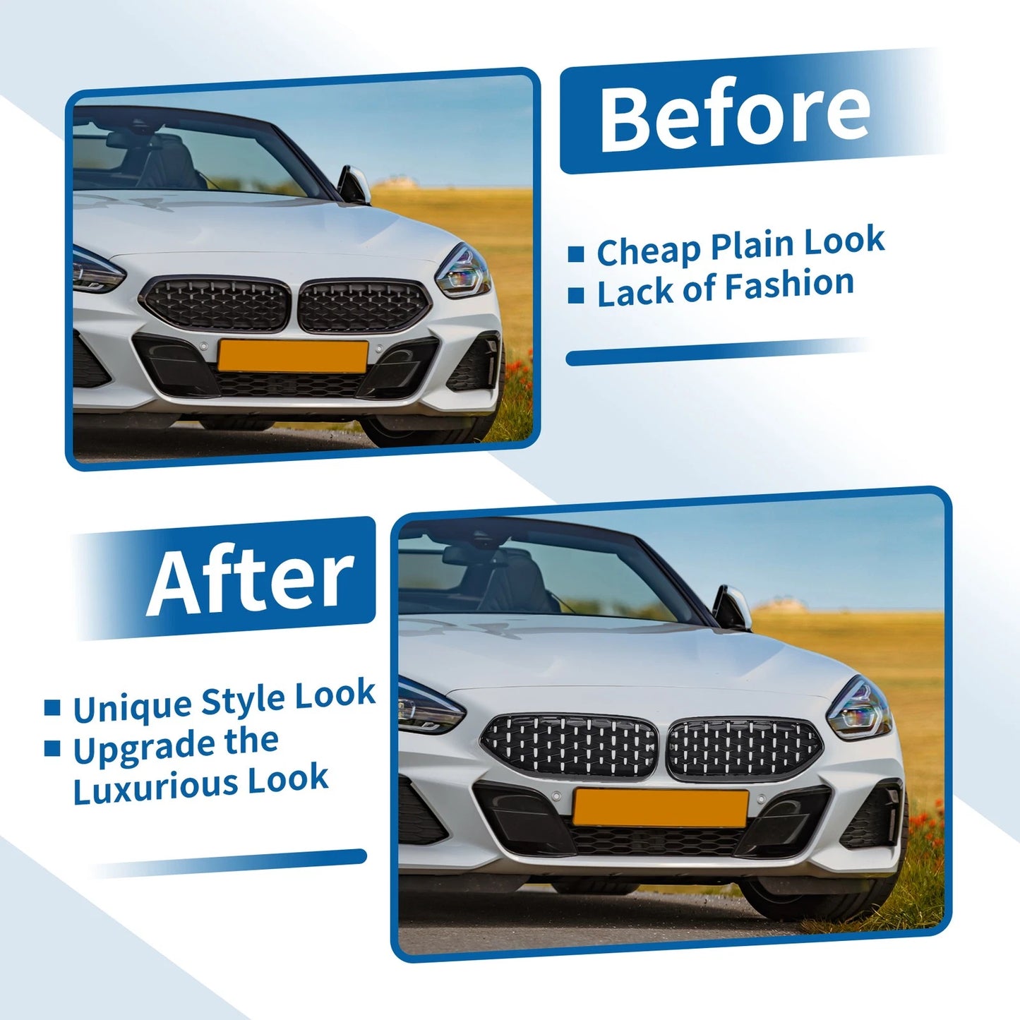 Front Upper Bumper Grille for BMW Z4 G29 (2019-2023) - Chrome Silver Tone