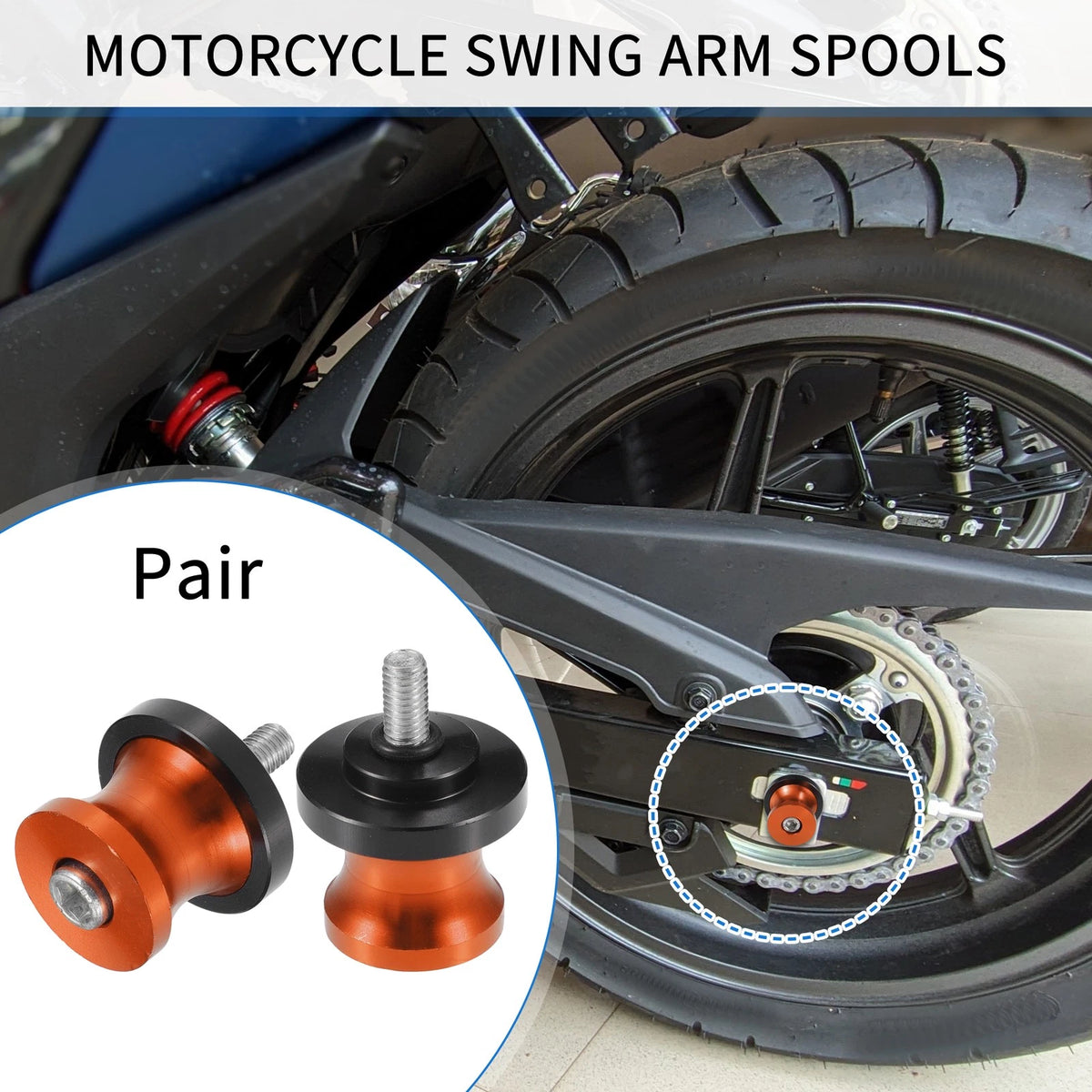 Pair Motorbike Swingarm Spools 6mm CNC Swing Arm Sliders Stand Orange