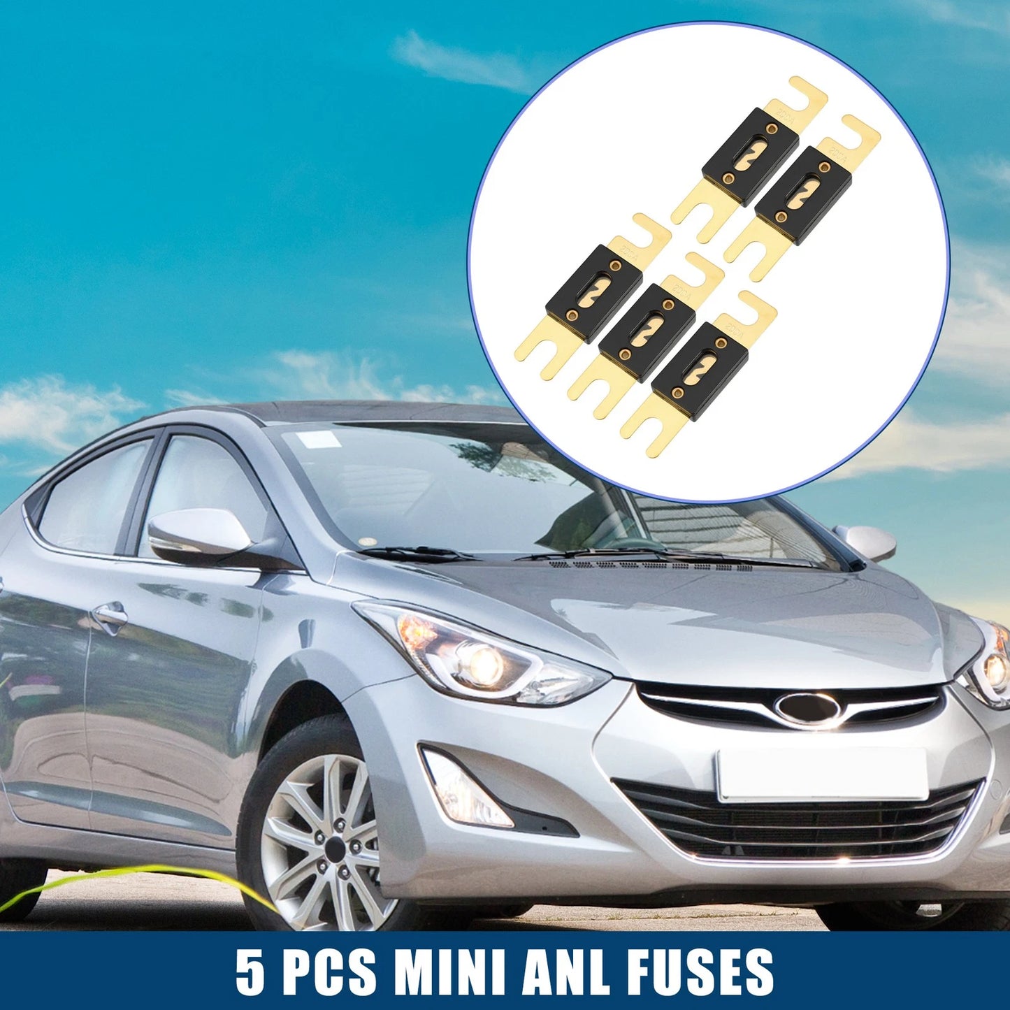 5 x Mini ANL 200A Fuses for Car, Motorcycle, Boat - Gold & Black