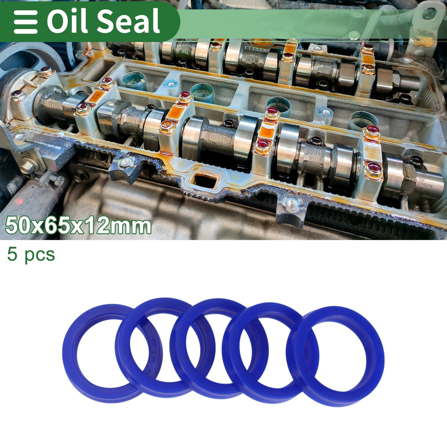 Oil Seal 50x65x12mm TPU Rotary Shaft Seal Blue 5 Pcs
