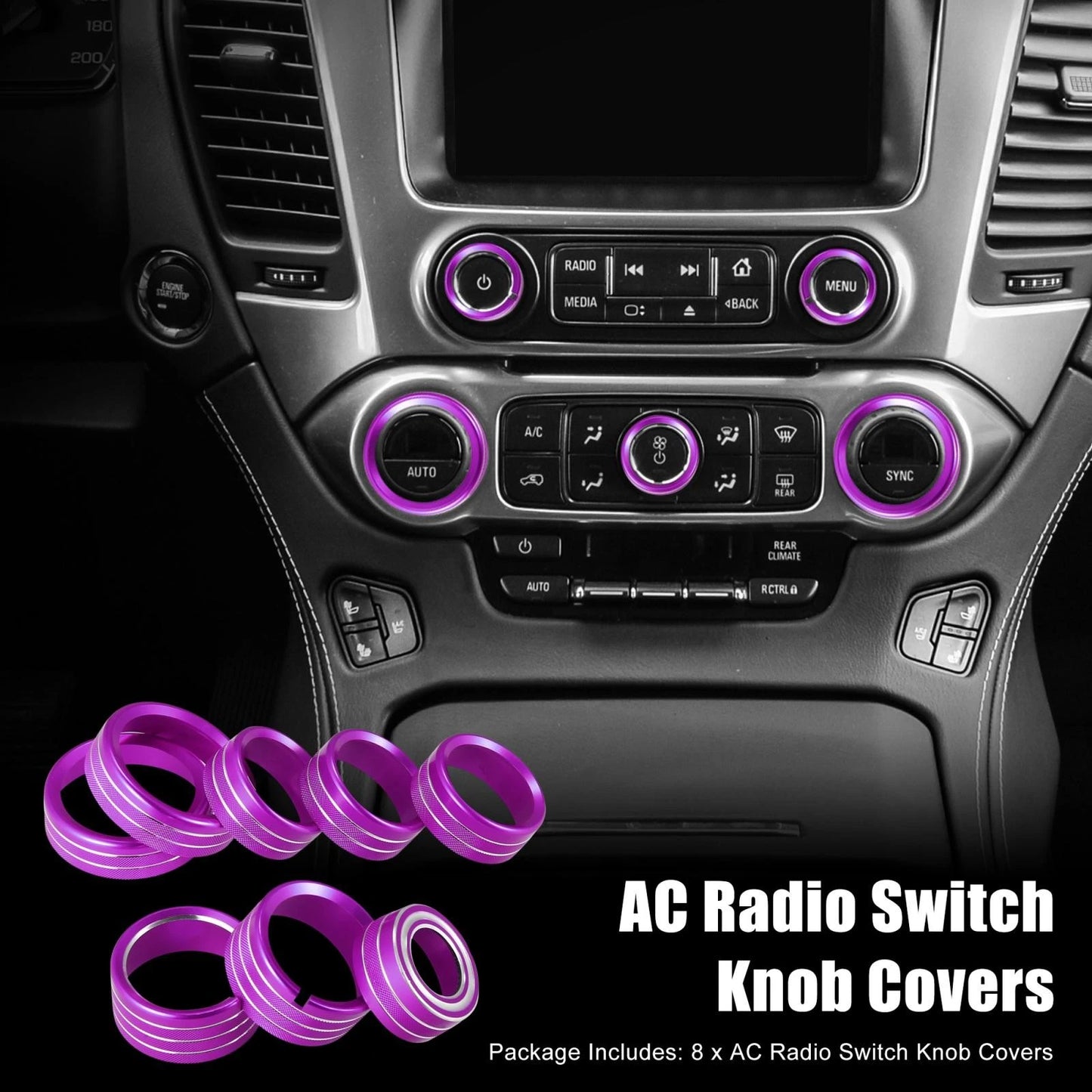 8 x Purple AC Switch Knob Covers for Chevy Silverado & GMC Sierra (2014-2018)
