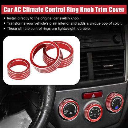 3 x Red AC Climate Control Knob Trim Covers for Subaru Forester (2019-2021)