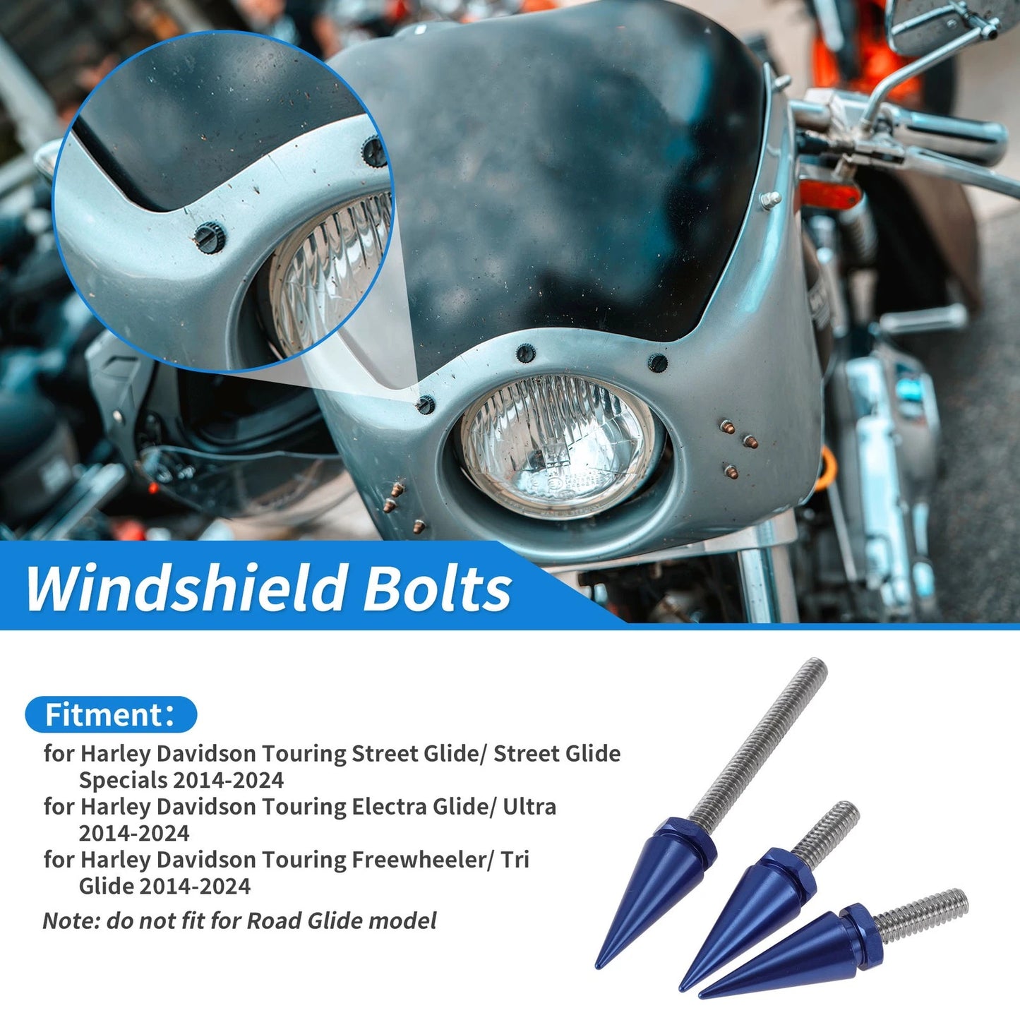 Windshield Bolts Blue for Harley Touring Electra Glide/ Ultra (2014–2024)