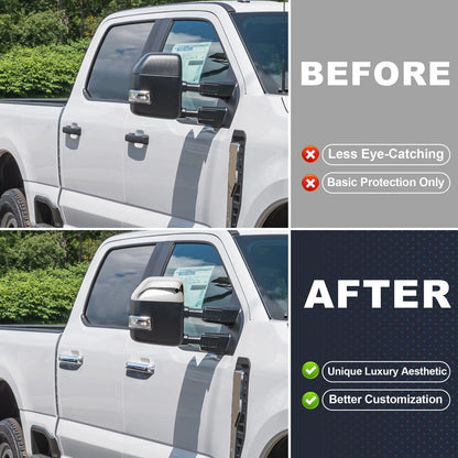 2 x Top Half Mirror Cover Caps & 4 x Door Handle Cover Trims for Ford Super Duty