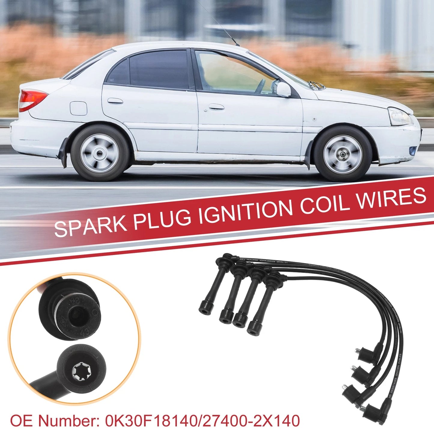 4pcs Spark Plug Wire Ignition Coil Cables for Kia Rio (2001-2005)