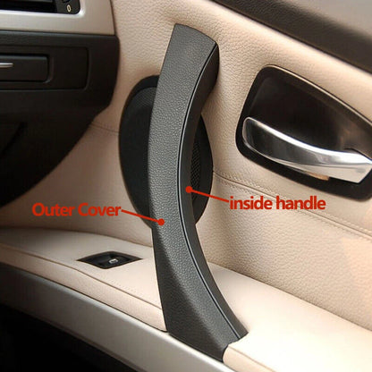Black Rear Right Inner Outer Door Panel Handle Pull Trim Cover for BMW E90 (2007-2013)