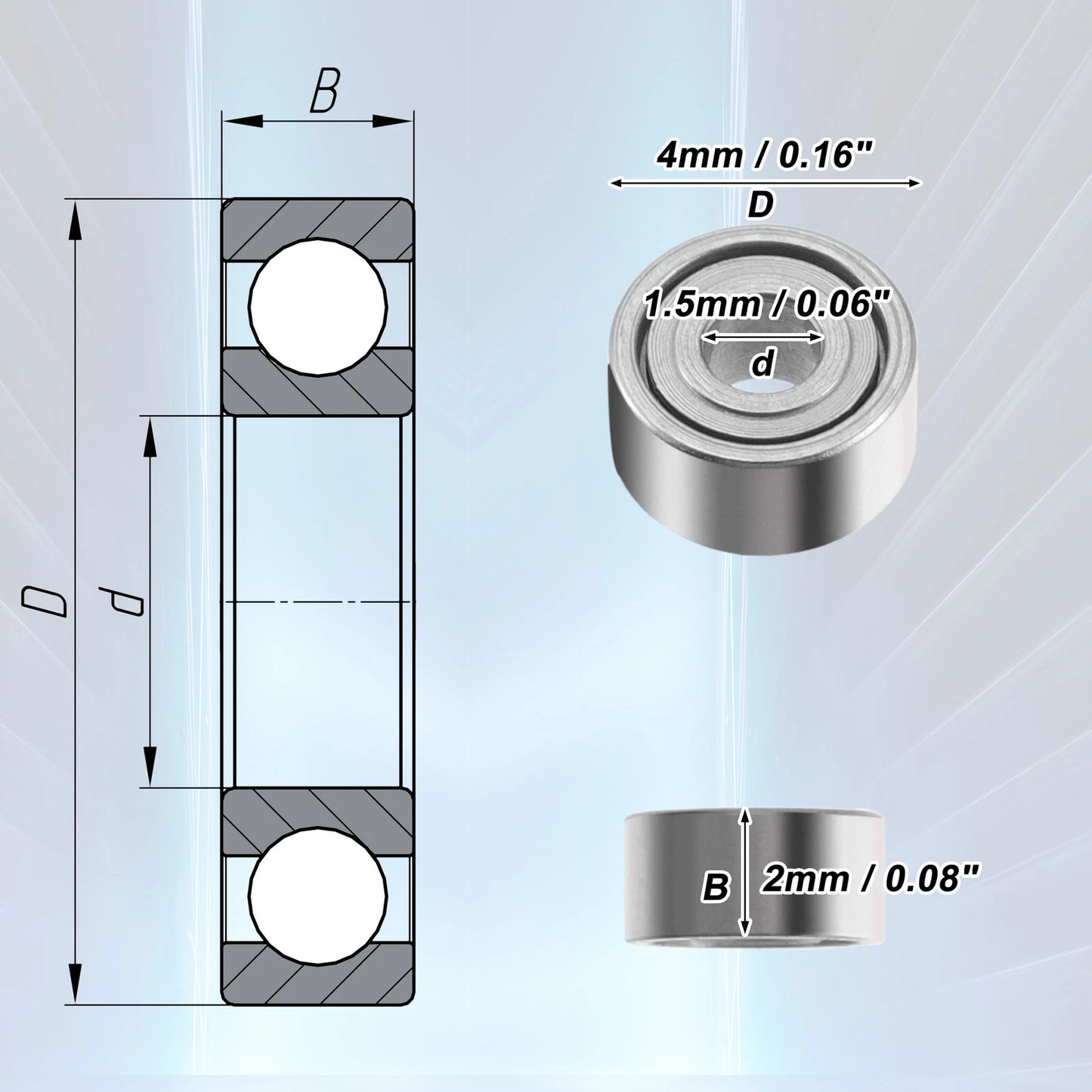 10 x 1.5x4x2mm Deep Groove Ball Bearings for Car