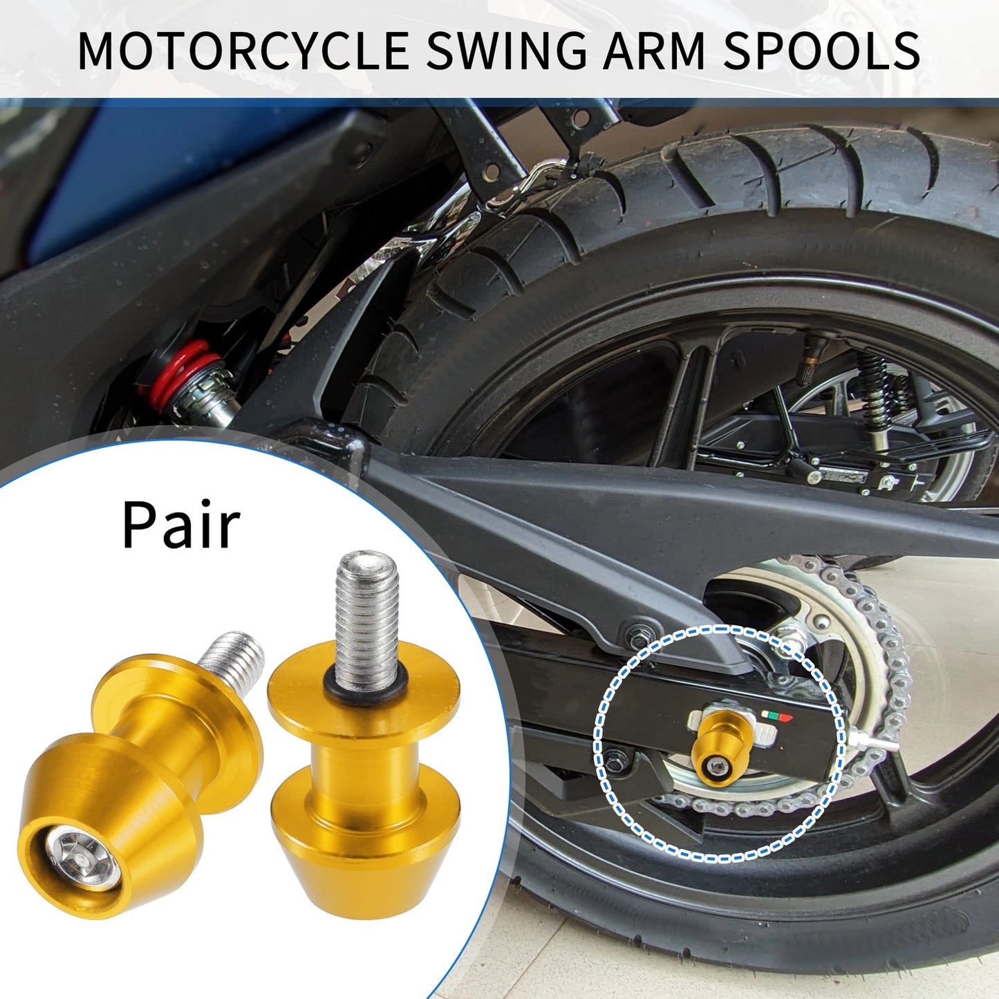Pair 8mm CNC Swingarm Spools / Sliders Gold Tone for Make Model