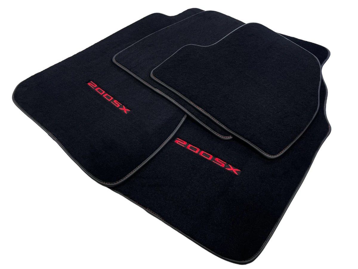Tailored Black Floor Mats Set for Nissan 200 SX (1995-2000) with Red Logo