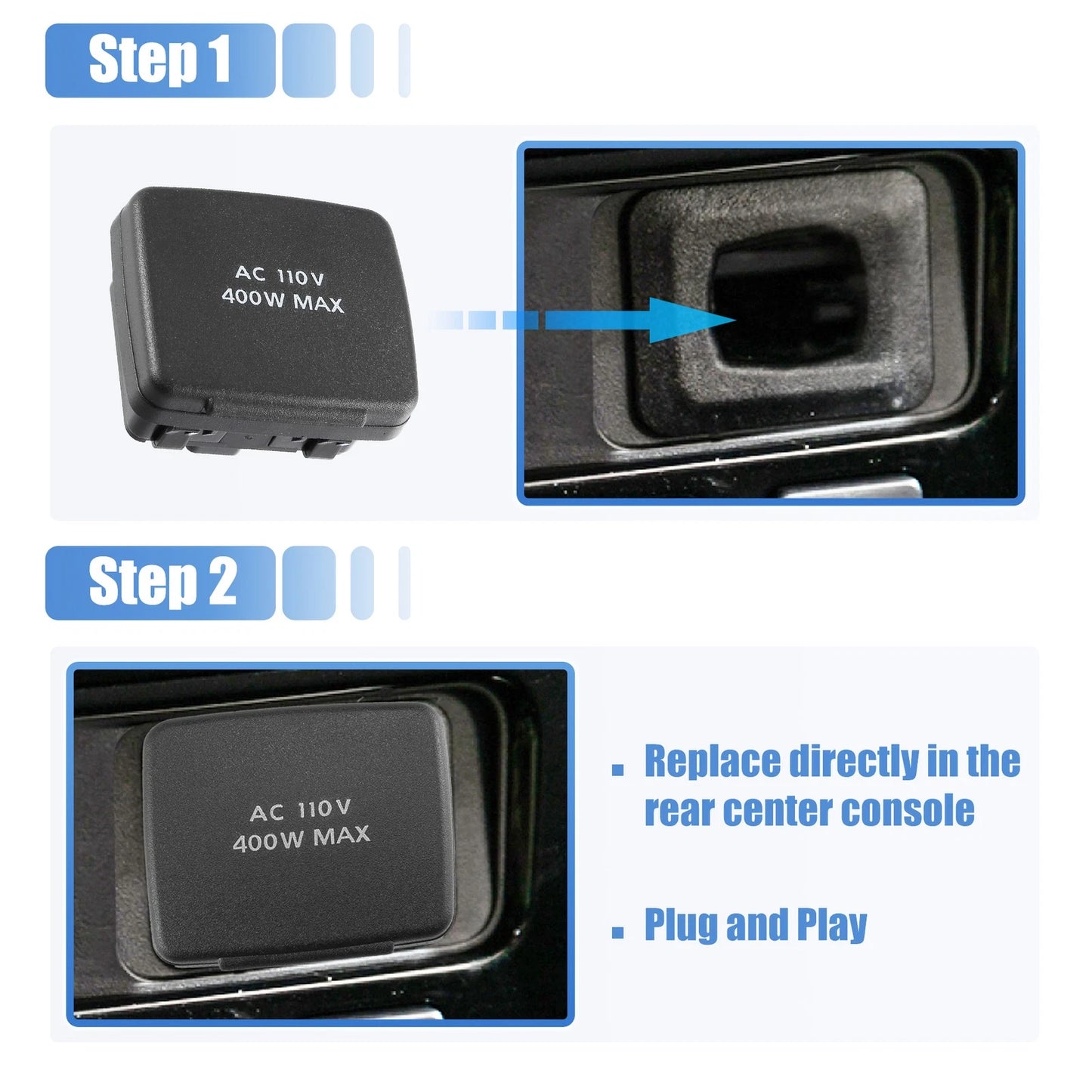 Center Console Rear Power Outlet Plug 110V for Ford F-150 (2015-2023)