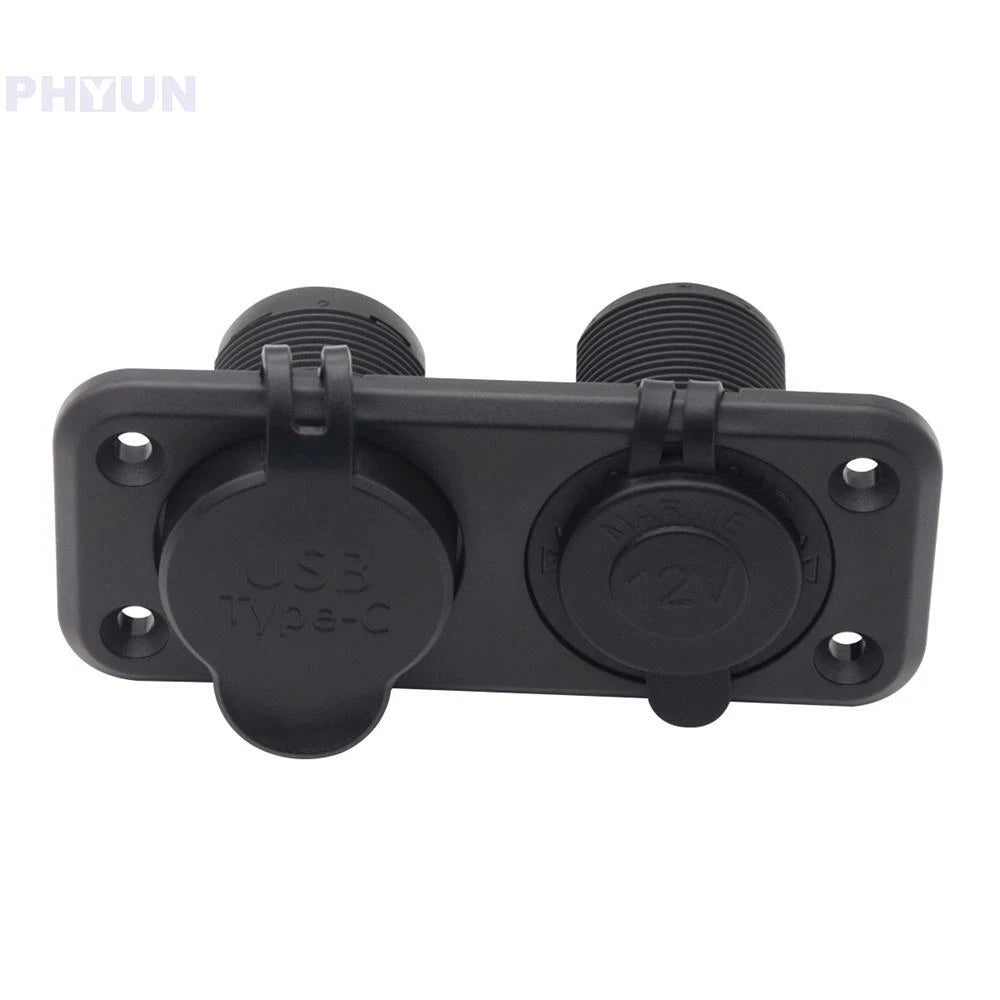 12V-24V USB Type-C Dual Charger Socket for Car Truck Cigarette Lighter Plug