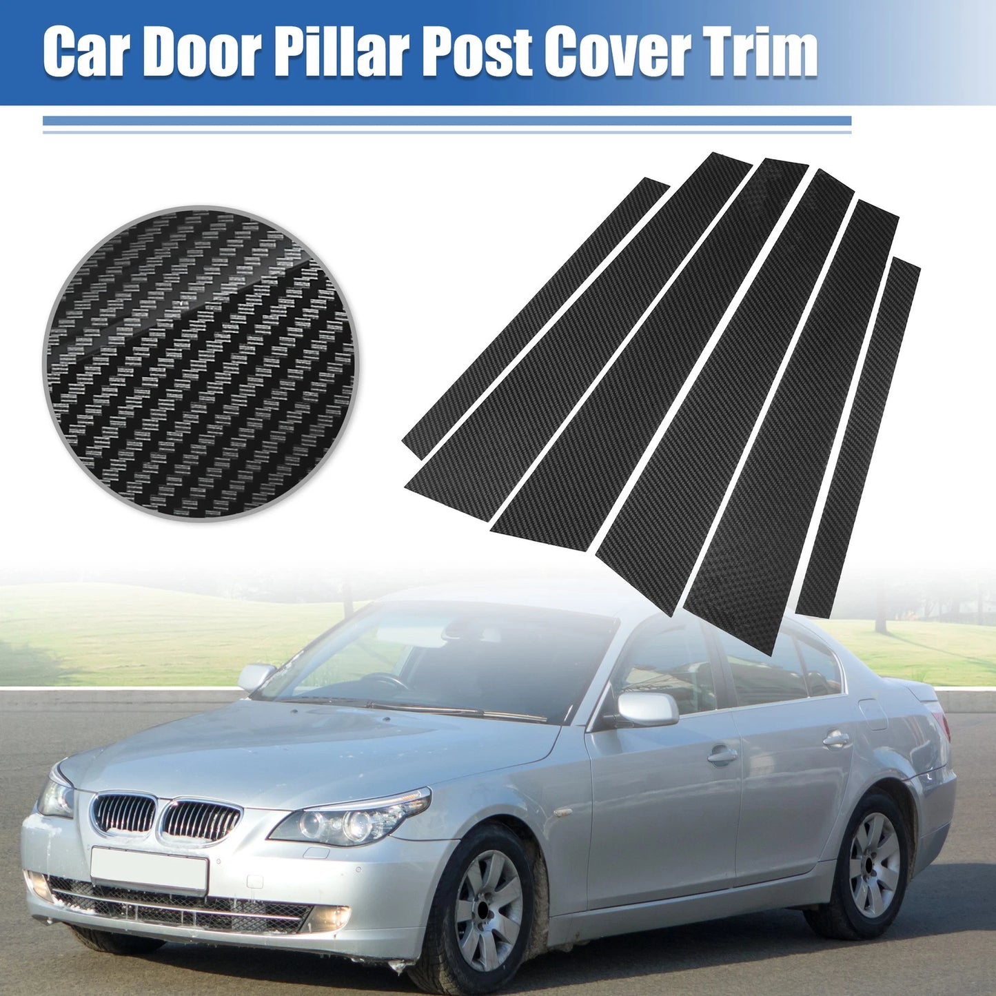 Gloss Carbon Pattern Car Door Window Pillar Post Covers for BMW 5 Series (2006-2010)