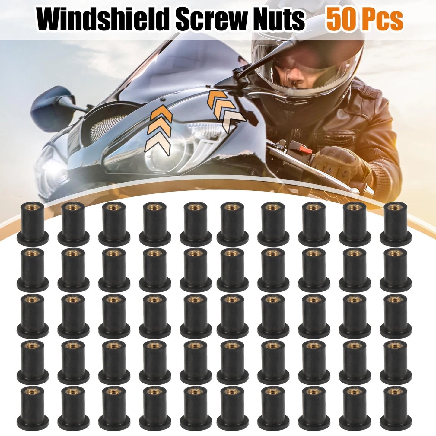 50pcs M4 4mm Straight Black Rubber Windshield Screws Bolts Nut for Motorcycle