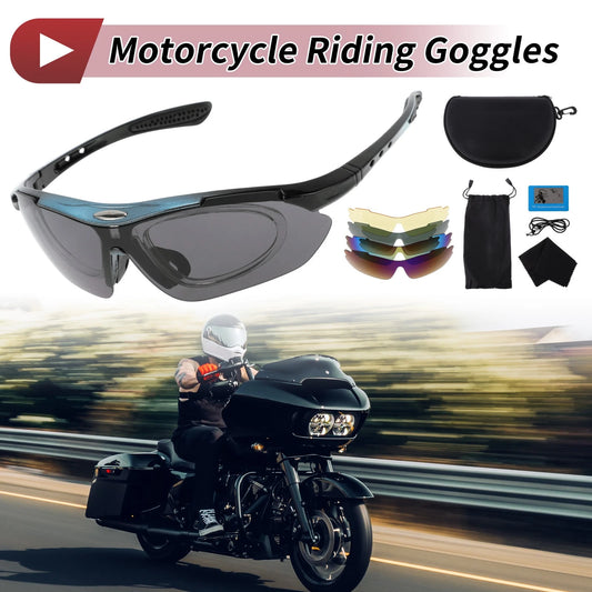 1 Set Motorcycle Riding Goggles Dark Gray Lens Blue Frame PC Cycling Sunglasses