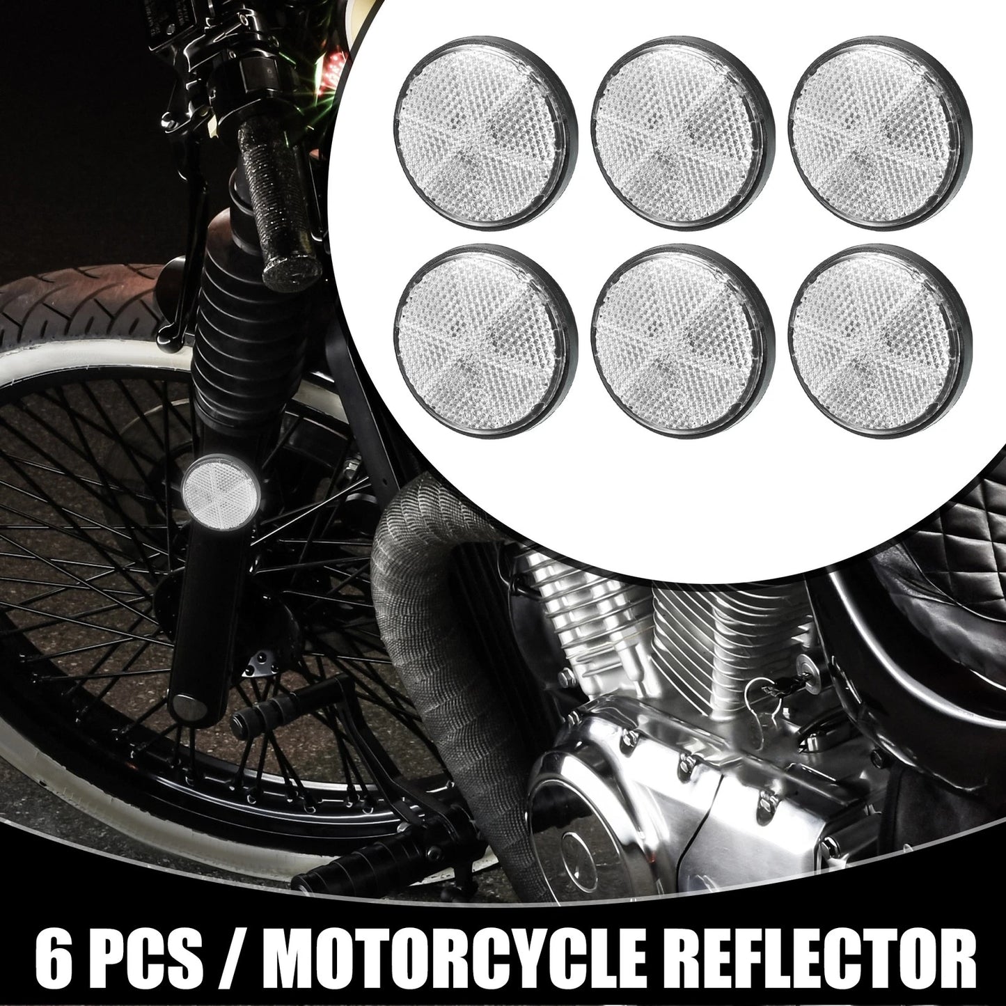 6 x Universal Reflector Round White 2.20x0.31 for Motorcycle