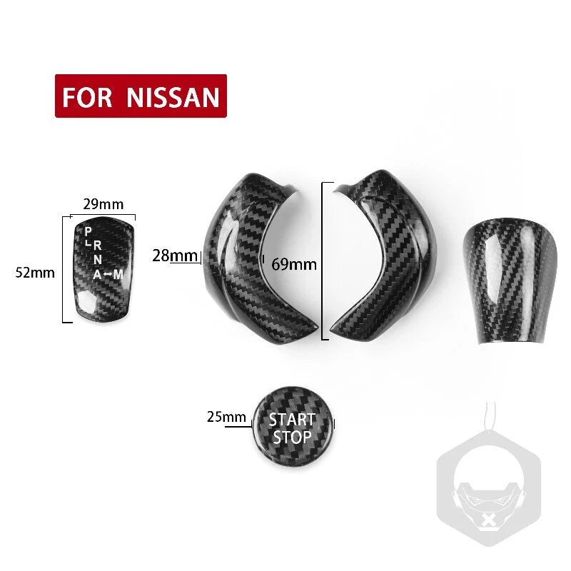 Carbon Fiber Engine Button & Gear Shift Knob Cover Trim for NISSAN GTR R35 08-16