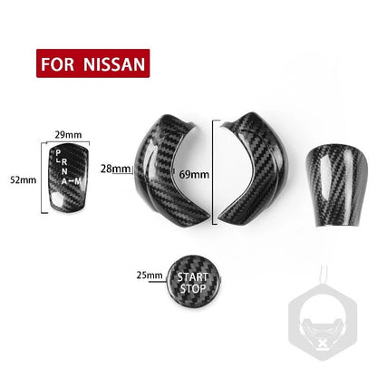 Carbon Fiber Engine Button & Gear Shift Knob Cover Trim for NISSAN GTR R35 08-16