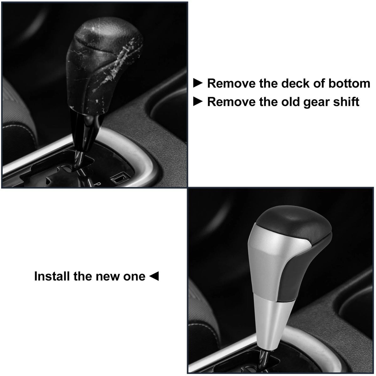Gear Shift Knob / Automatic / Black Faux Leather Silver Tone for Toyota Tundra
