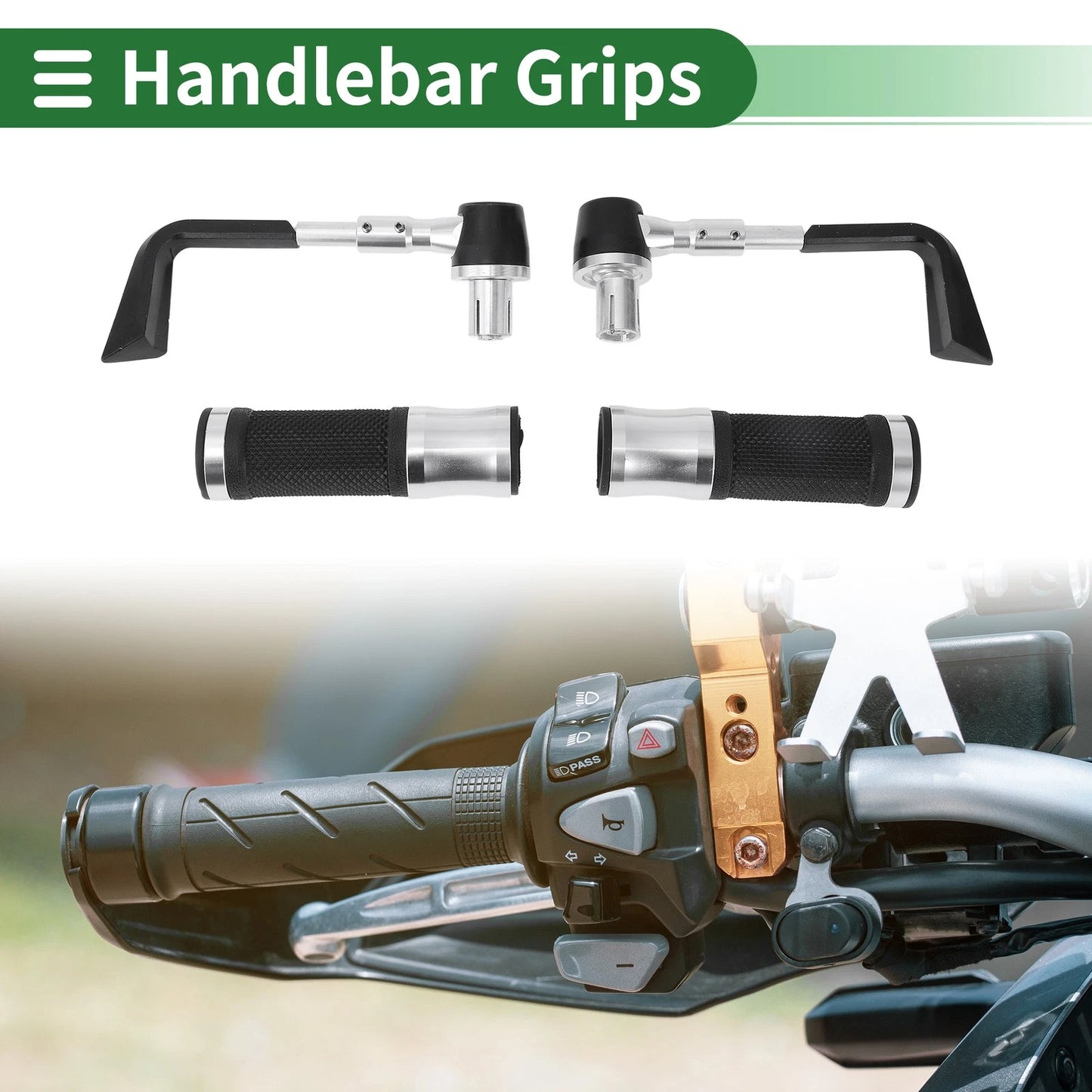Motorcycle Hand Grips Cover Kit for Handlebar End Grips Silver Rubber