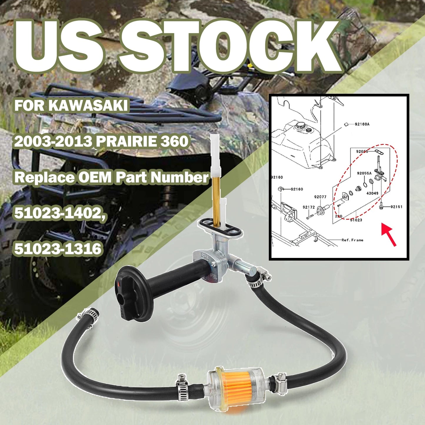 Fuel Petcock Filter Kit for Kawasaki Prairie KVF360 4x4 KVF400 (1999–2007)