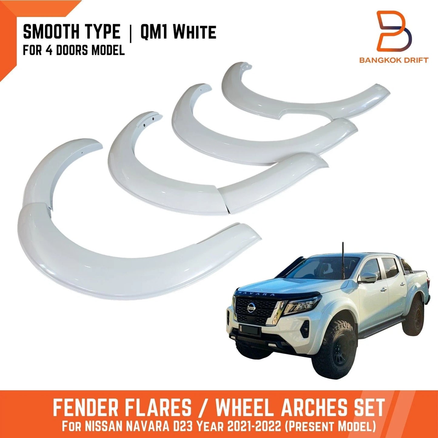 White QM1 Fender Flares for Nissan Navara D23 Ute (2021-2024)